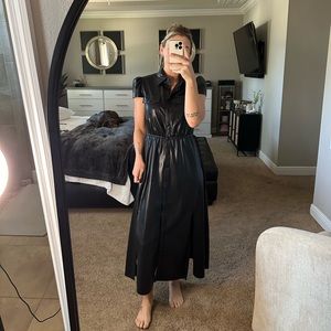 Alice & Olivia Black Leather short sleeve dress